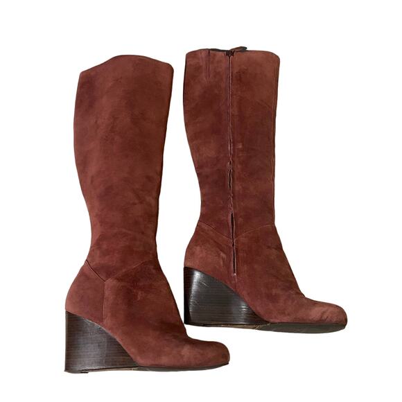 Cole Haan Suede Burgundy Side Zipper Calf Wedge Boot Women Sz 5 - Picture 4 of 12